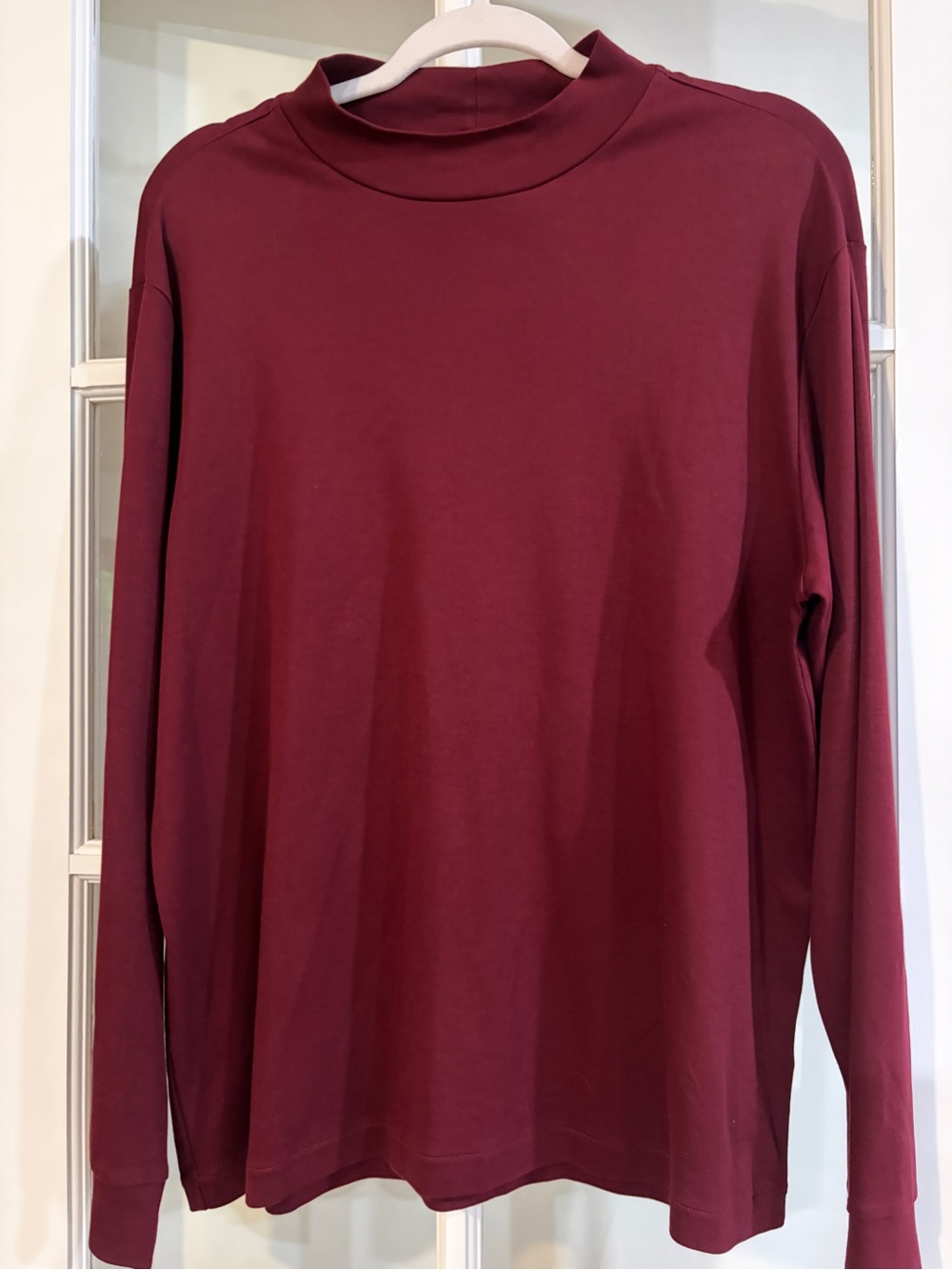Murano Liquid Luxury Mock Neck T Shirt Mens L Wine Purple Long Sleeve Soft